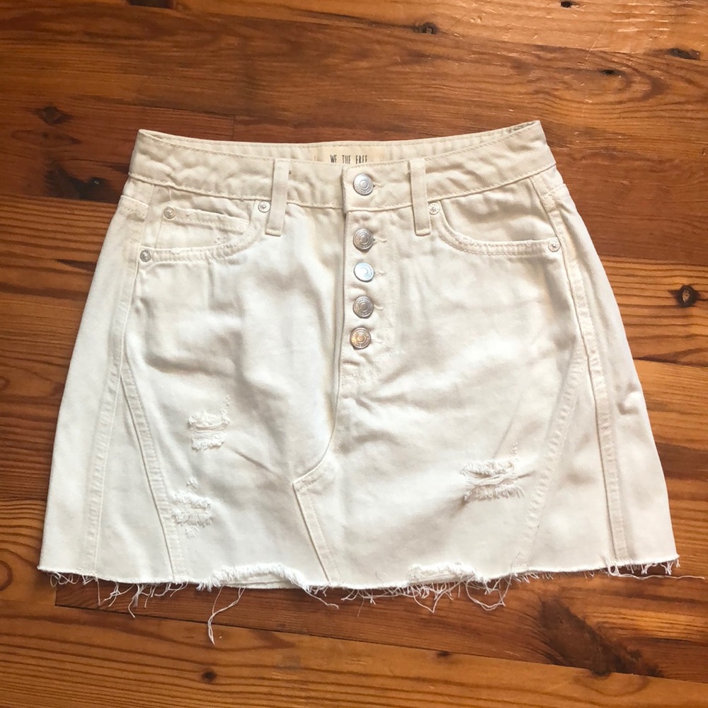EUC free people off white button fly jean skirt